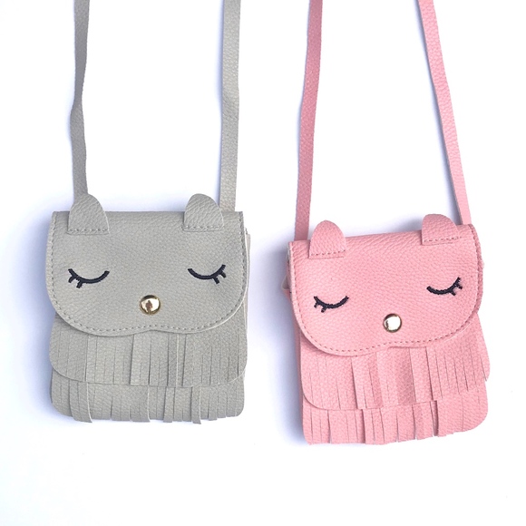 Little Girls Kitty Fringe Purse in Grey - Picture 1 of 7